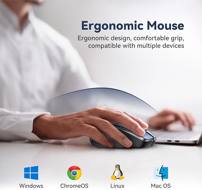 TechRise Bluetooth Mouse (BT5.0/3.0 & 2.4G) Rechargeable Wireless Mouse, 4800 DPI Optical Tracking, 6 Adjustable DPI, 2.4GHz with USB A Receiver, Quiet Clicks, Ergonomic Grips, 6 Buttons - Blue