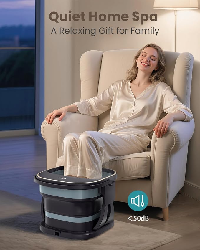 Puboo Collapsible Heated Foot Spa Bath with Remote, 95-115°F Precise Temp Control, Motorized Massage Rollers & Acupressure, Quiet <50dB, Fits US Men’s Size 11 | Ideal Gift for Family & Friends