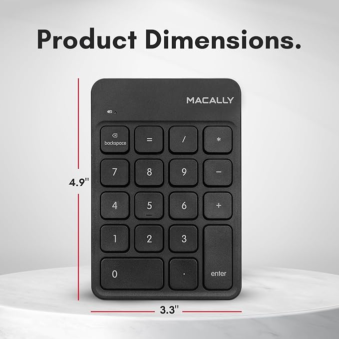 Macally Wireless Number Pad | Numeric Keypad | Wireless 10 Key for Laptop PC Computer Notebook Surface Chrome (2.4G USB) Perfect for Data Entry Numpad Number Keyboard