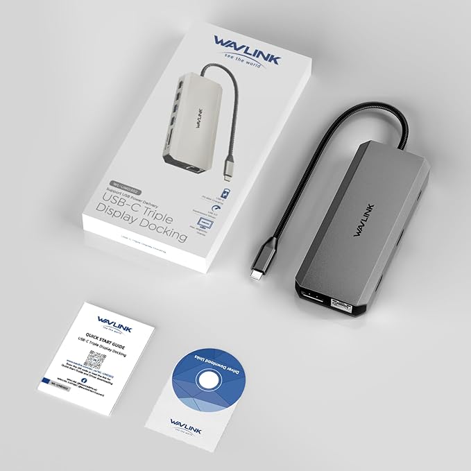 WAVLINK USB C Docking Station Dual Monitor, Triple Display, USB C to 2 HDMI,DisplayPort, PD Charging, Ethernet, 5 USB, SD/TF Read, Audio for MacBook Dell HP Lenovo Surface, Dark Grey