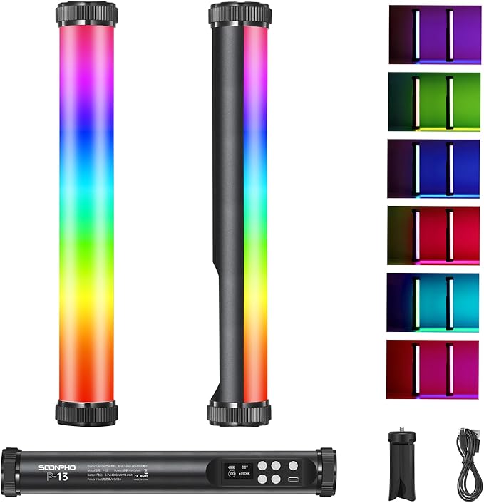 2Pack RGB LED Video Light Stick Wand,3200K~8500K Magnetic Photography Tube Light,360° Full RGB Light Stick with 4000mAh Battery for YouTube Video,Vlog,Live Game Streaming…