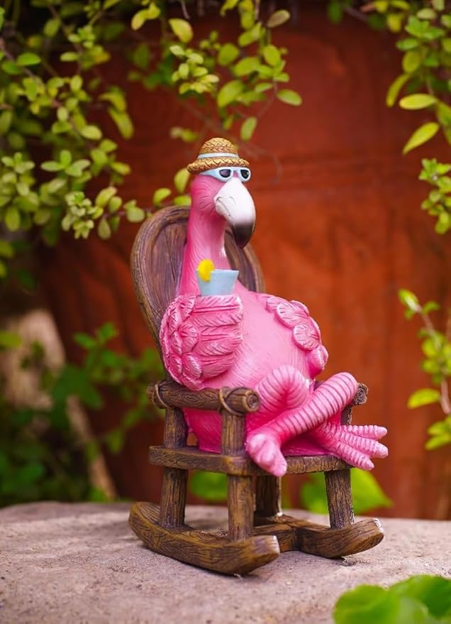 Flamingo Statue for Outdoor Garden Statue - Resin Flamingo Fairy Garden Decor - Suitable for Home Desk Garden Lawn Patio Porch Decor, Unique Gifts for Mom Grandma (8.1 inch)