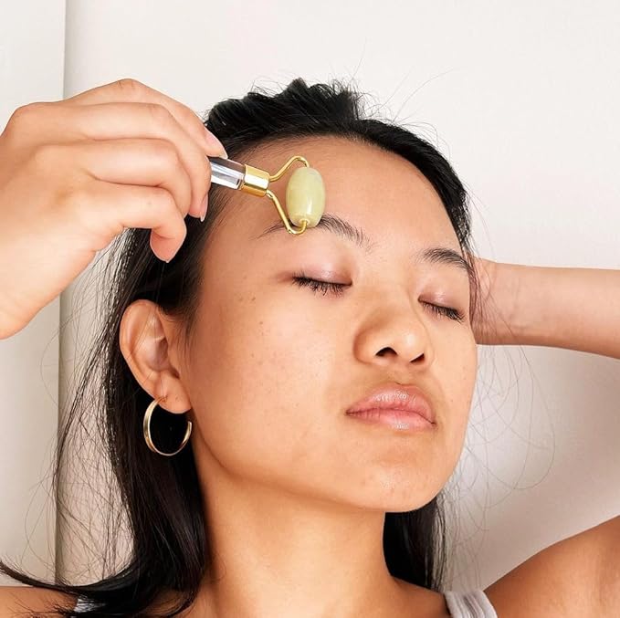 Mini Jade Face Roller - Authentic Jade Roller for Tension Relief, Puffiness & Radiant Skin, Relaxing Face Massager for All Skin Types