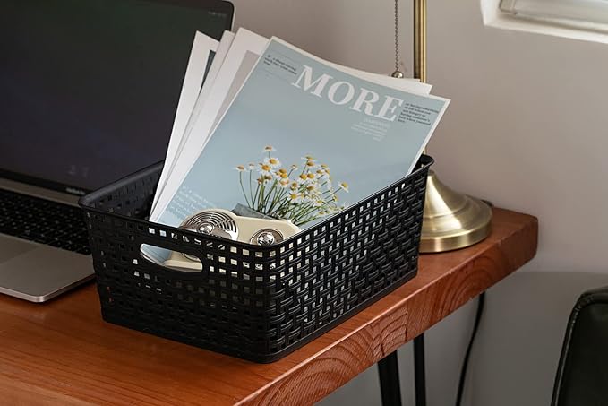 Plastic Storage Baskets for Organizing,11"X8.5"X4.7",Pack of 4 (Black)