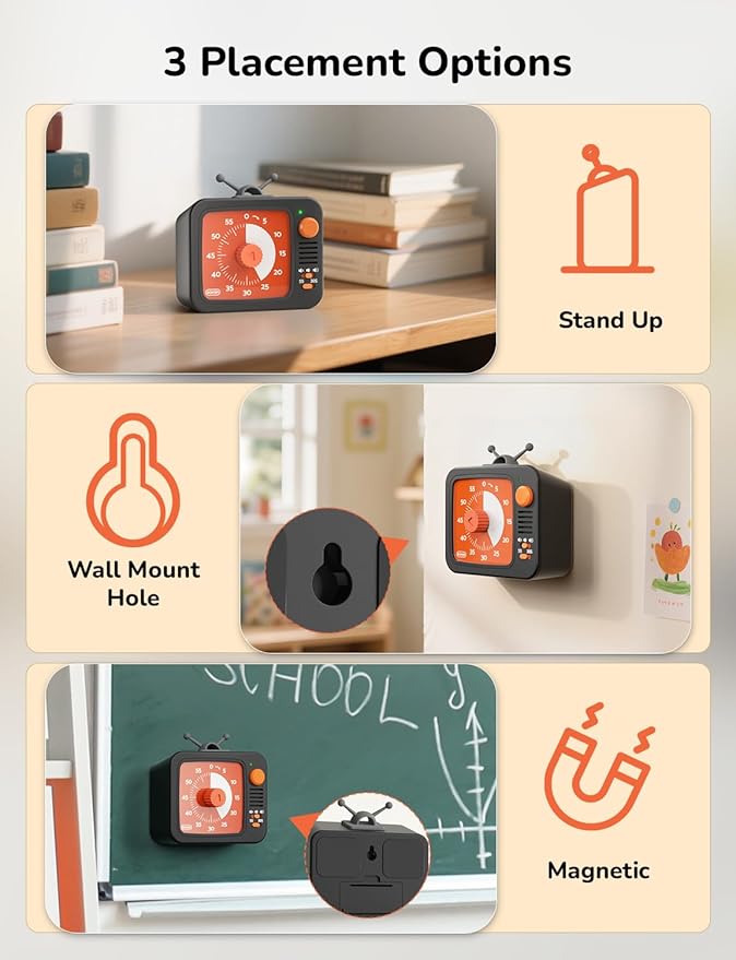 LIORQUE Visual Timer for Kids, 60-Minute Countdown Timers for Classroom Office Kitchen with Silent Operation, Kids Timer for Teaching with Cute Design