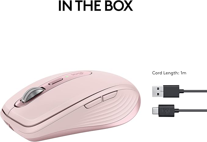 Logitech MX Anywhere 3S Compact Wireless Mouse, Fast Scrolling, 8K DPI Any-Surface Tracking, Quiet Clicks, Programmable Buttons, USB C, Bluetooth, Windows PC, Linux, Chrome, Mac - Rose