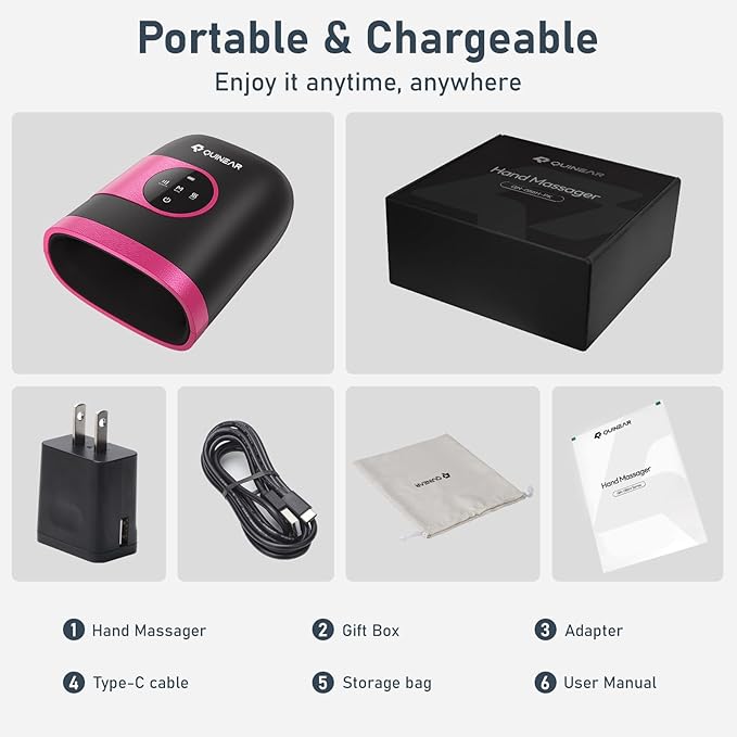 QUINEAR Hand Massager - Cordless Hand Massager with Heat and Compression for Arthritis, Carpal Tunnel and Stiff Joints - Gifts for Women Men- FSA-HSA(Pink)