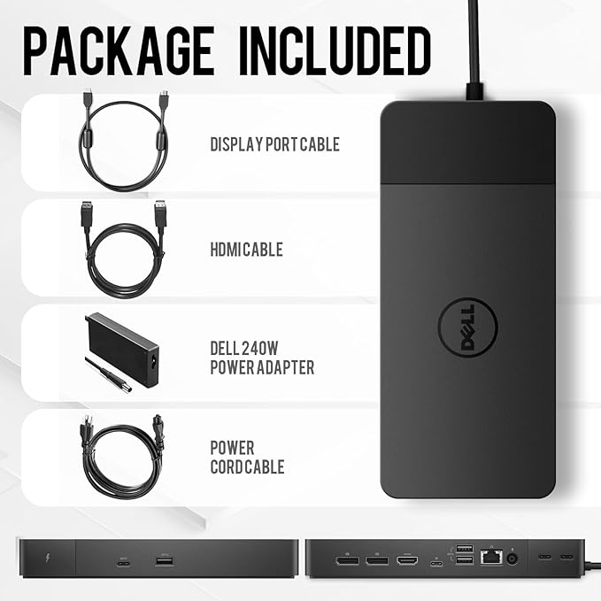 Dell WD19DCS Docking Station, Performance Dock WD19DCS - 3 Year Warranty, with 240W Power Adapter + 210W Power Delivery + ZoomSpeed HDMI & DisplayPort Cable + USB-C Cable - New