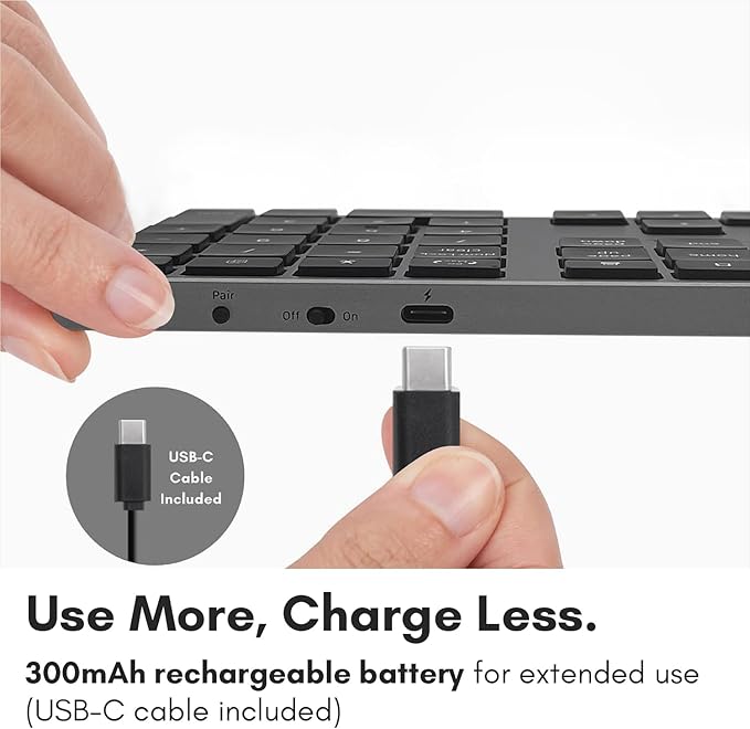 Macally Bluetooth Number Pad for Laptop - Slim Aluminum Design - Rechargeable Wireless Numeric Keypad - 35 Key Numpad Keyboard for Data Entry - for Mac, MacBook Pro/Air, iPad, iPhone, iOS, PC, Android