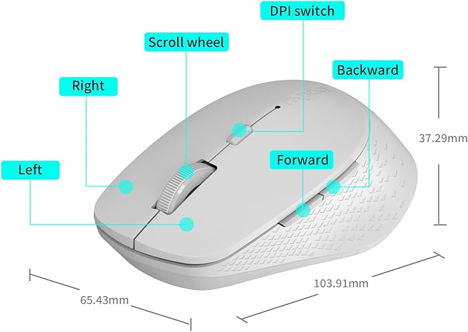 Rapoo M300G Silent Wireless Mouse, Bluetooth Mouse for Laptop, 2.4GHz with USB Receiver, 2400 Adjustable DPI Optical Tracking, 1 Year Battery Life, Compatible with PC, Grey