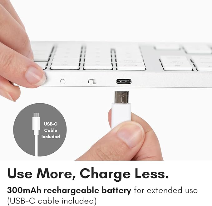 Macally Bluetooth Number Pad for Laptop - Rechargeable Wireless Numeric Keypad - Slim 35 Key Wireless Number Pad for Data Entry, 10 Key Numpad Compatible with Mac, MacBook, iPad, PC Desktop, Windows