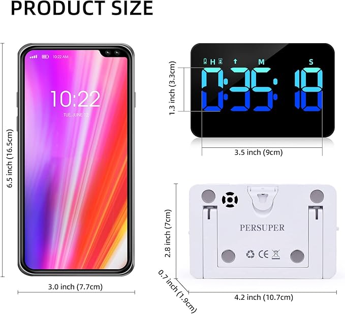 Kitchen Digital Timer, Count Down Up, Rechargeable, Vibration Mode Adjustable Volume and Brightness LED Display, Time Management Cook, Desk, Kids Adults Study Teaching, Kitchen Gadgets