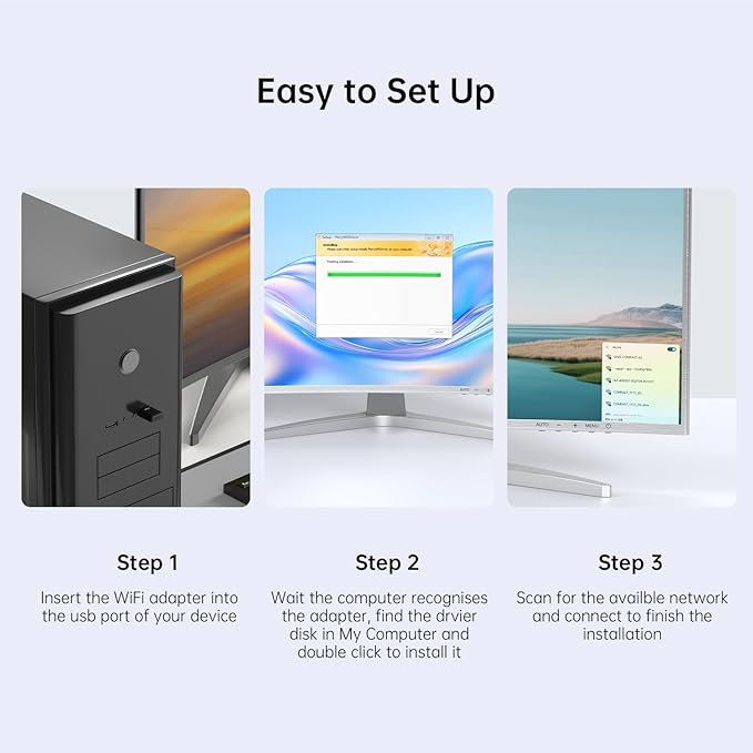USB WiFi Adapter for Desktop PC, 5G 2.4G Dual Band WiFi Dongle 802.11AC 650Mbps Wireless Network Adapter for Laptop, Compatible with Windows 11/10/8.1/8/7/XP