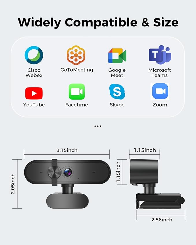 1080P Webcam Computer Camera with Microphone & Wide View - Auto Light Correction Webcam for PC, Mac, Laptop, Desktop - Built-in Privacy Cover Plug & Play USB for Zoom/Skype/Streaming