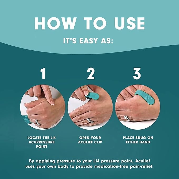Aculief 2-Pack Wearable Natural Acupressure Support for Relaxation, Headache, Migraine, Stress Alleviation & Tension Relief, Soothes Muscle Pain Simple & Effective (Small/Teal)