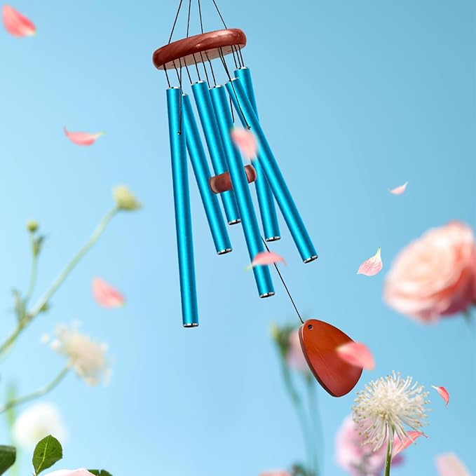 28" Wind Chimes for Outside. Deep Tone Lovely Wind Chimes with 6 Aluminum Tubes Courtyard Decoration. Windchimes Outdoor Create an Enjoyable Atmosphere & Give Mom a Gift(Blue)