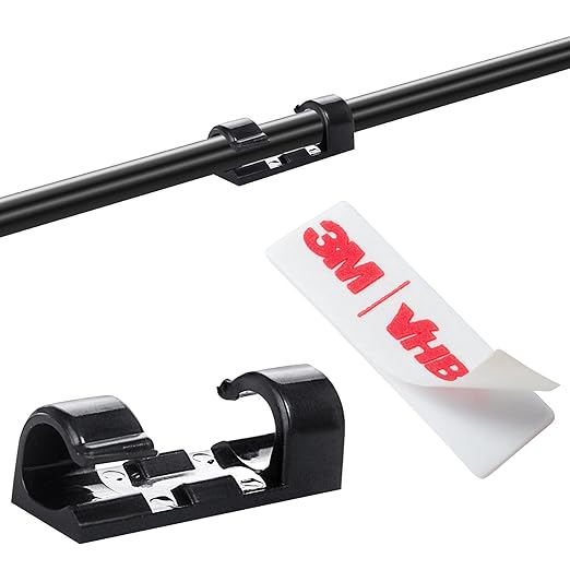 Self-Adhesive Cable Clips Organizer Drop Wire Holder Cord Management, Pack of 20 (Black, 0.27 inch)