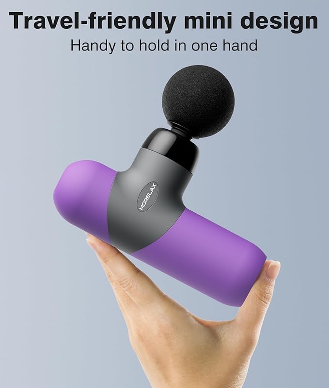 Morelax Mini Massage Gun Portable Deep Tissue Muscle Percussion Massager, Electric Handheld Sport Massager with 6 Massage Heads 4 Speed, Best Gift (Purple)