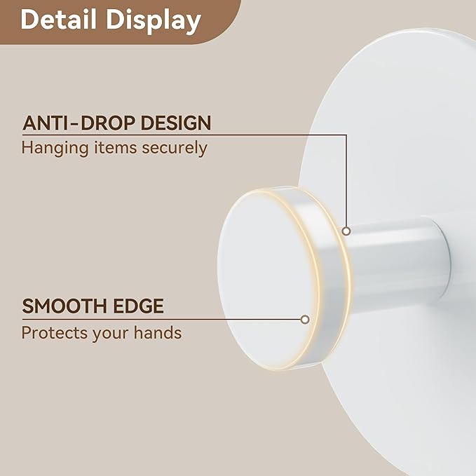 10 Pack Adhesive Wall Hook for Coat and Towel: Extra Sticky 12 LB (Max), Stainless Coat Rack Door Holder Hanger, White Heavy Duty