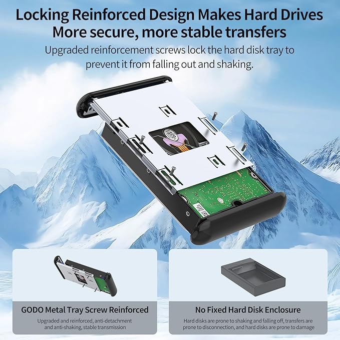 GODO 3.5-inch 2.5 3.5 SATA HDD External Hard Drive Enclosure,USB 3.0 to Aluminum HDD Docking Station with Bracket,Support UASP,12V Power Adapter Type C 18TB-Grey,Can Support 100-240v Voltage Usage
