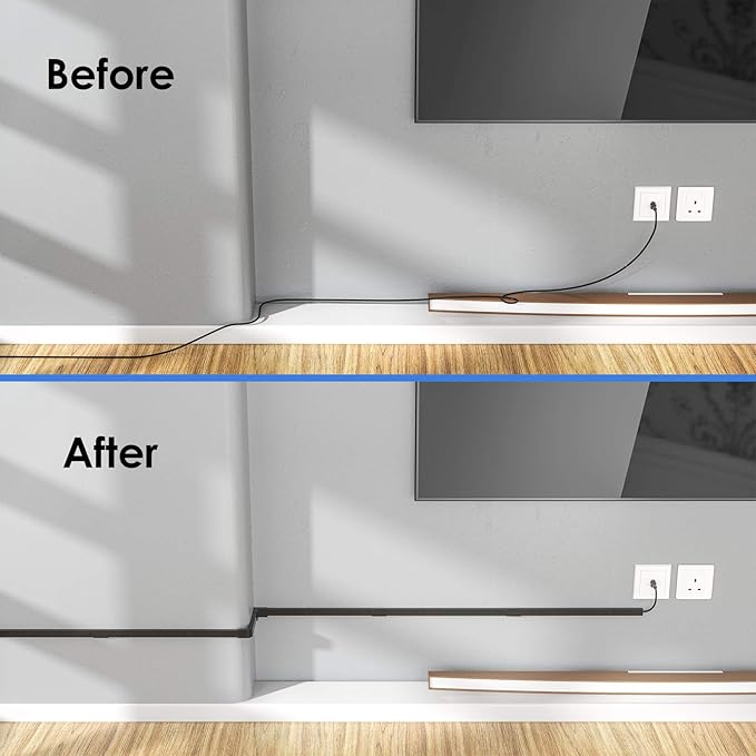 Yecaye Black Cord Hider, One-Cord Channel Cord Cover on Wall, Cable Management Kit, Wire Covers for Cords, Cable Raceway, W0.59in H0.4in, Black