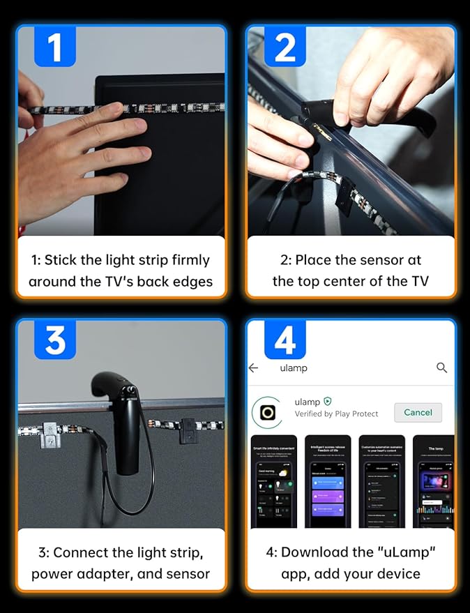 TV LED Backlight, 14.7ft Cuttable TV Lights That Change with TV for 55-65 Inch Screen and PC Monitor, TV Backlight with Sensor, Smart App Control, Game & Music Sync Color Changing Light