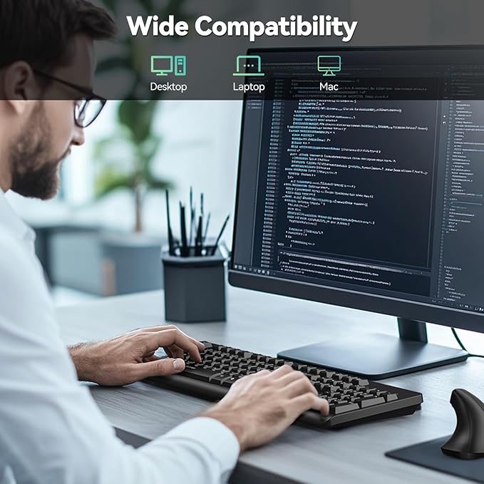 TECKNET Wireless Keyboard, 2.4G Silent Full-Size USB Keyboard with Number Pad, Ergonomic Keys & Foldable Feet, Compatible with Laptop, PC, Desktop, Surface, Windows 11/10/8/7 – QWERTY US Layout, Black