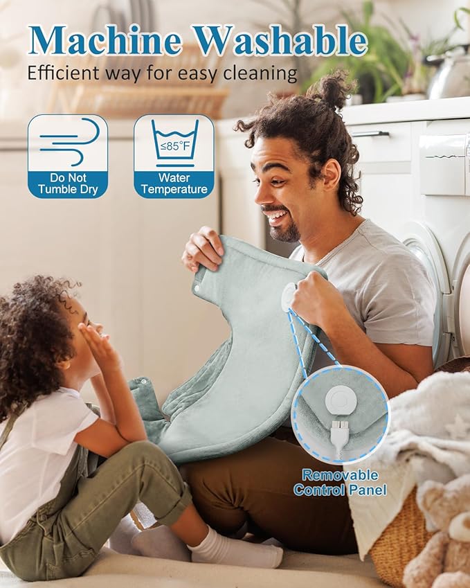 Heating Pad for Neck and Shoulder, Birthday Gifts for Men Women Dad Mom, Electric Weighted Heat Pad for Back Pain Relief, Christmas Gifts, Grey