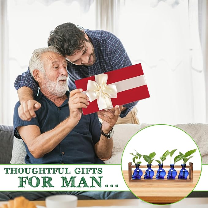 Plant Terrarium Propagation Stations Halloween Skull Planter Vase Skulls Decor with Wooden Stand Gife for Father - 5 Vases