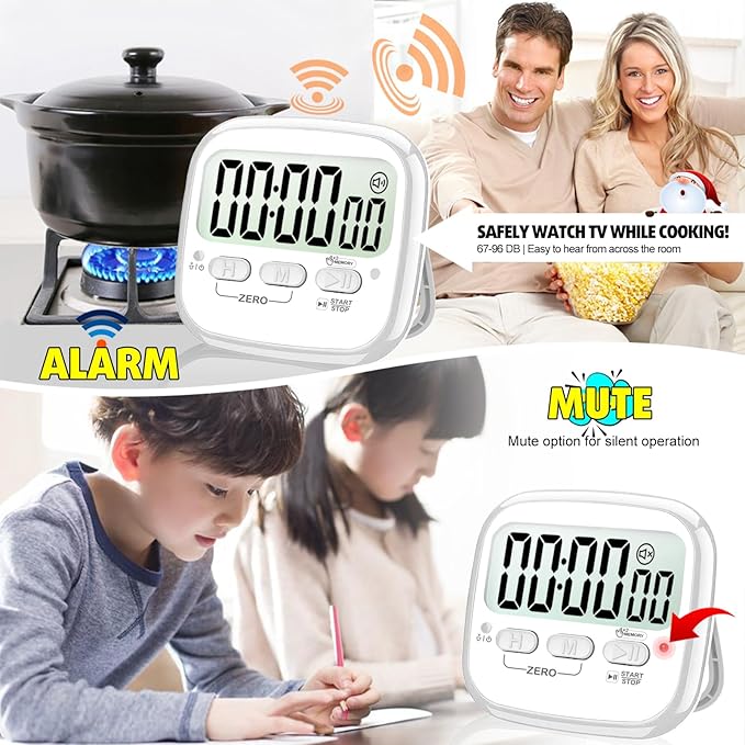 2-Pack Magnetic Kitchen Timers for Cooking, Digital Stop Watch Countdown Timer for Kids, Teachers, Classroom, Office, Exercise - Battery Included