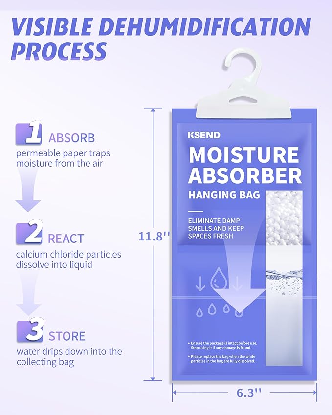 Moisture Absorbers 10 Pack, 9.8 Oz Compact Dehumidifier Bags & Packs, Moisture Hanging Bag, Humidity Absorbers, Closet Deodorizer Against Musty Odors, 11.8'' x 6.3''