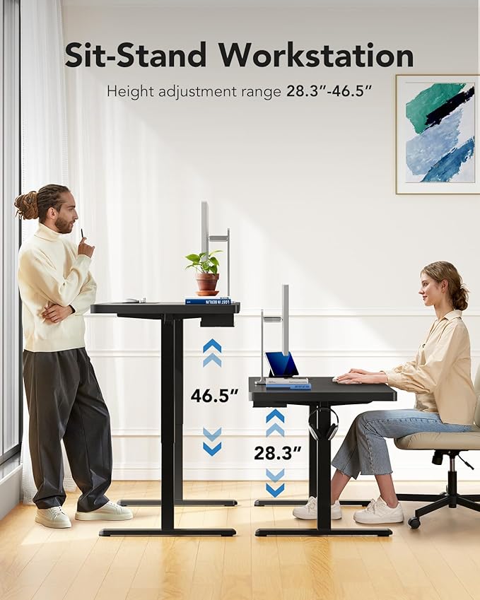 HUANUO Electric Standing Desk, 71 x 35 inch Large Height Adjustable Table, Powerful Brushless Motor, 4 Memory Preset, Sit Stand Up Desk, Home Office Computer Table with Thick T-Shaped Frame