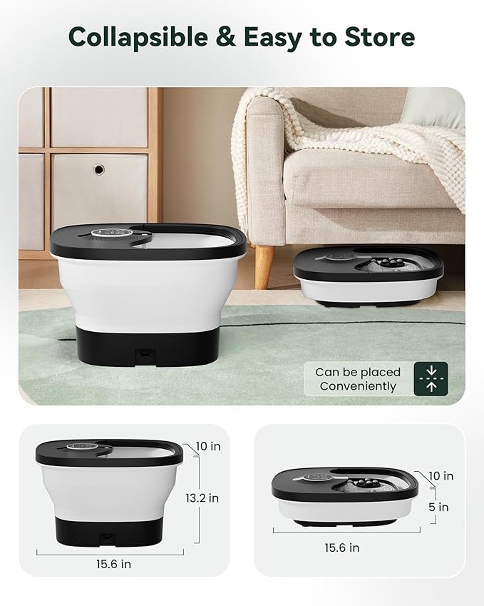 Snailax Foot Spa Bath Massager with Heat, Remote Control, Shiatsu Massage Rollers, Bubble, Temperature Control, Collapsible, Pedicure Foot Soaking Tub