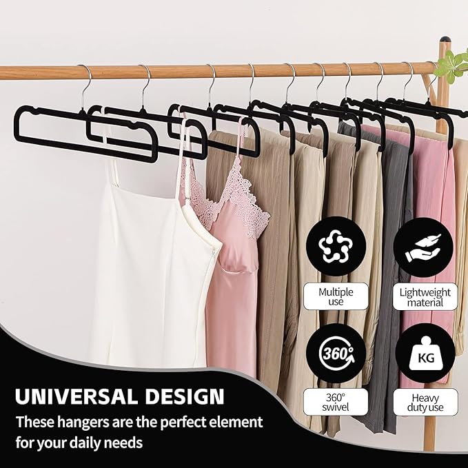 HGYZE Velvet Pants Hangers with Non Slip Bar, 20 Pack Felt Trouser Hanger, Perchas Terciopelo, Percha para Pantalones with 360° Swivel Hook for Spaghetti Strap Dresses, Shorts, Jeans, Slack, Grey