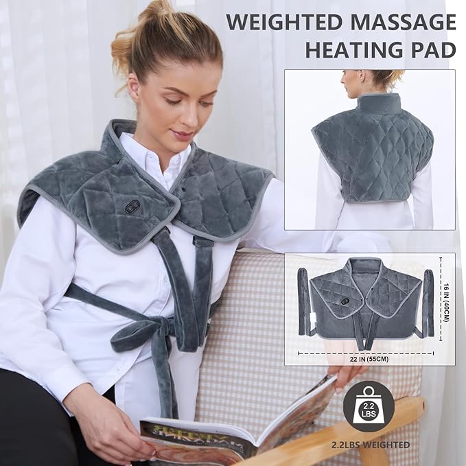 Vofuoti Portable Heating Pad for Neck and Shoulders, Cordless Heating Pad with Battery and 3 Heat Settings, Weighted Electric Heated Neck Shoulder Wrap, 16'' x 22'', 2.2lbs