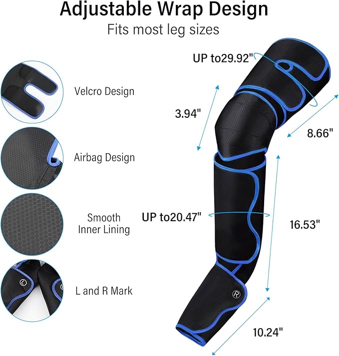Leg Massager for Circulation and Pain Relief Thigh Compression Massager with 6 Modes 3 Vibration Knee Massage with Heat Leg Circulation Machine for Thigh Calf and Feet Relaxation for Athletes/Seniors