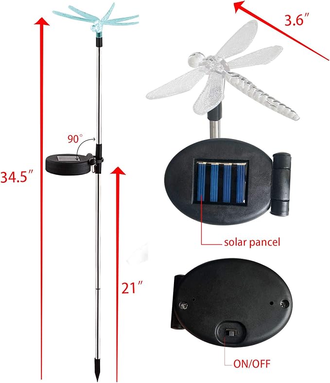Waterproof Outdoor Solar Garden Stake Light with Vivid Color Charging Figurine –Dragonfly LED Garden Landscape Lawn Lamp for Flower Beds Backyards Decoration, 1Pack