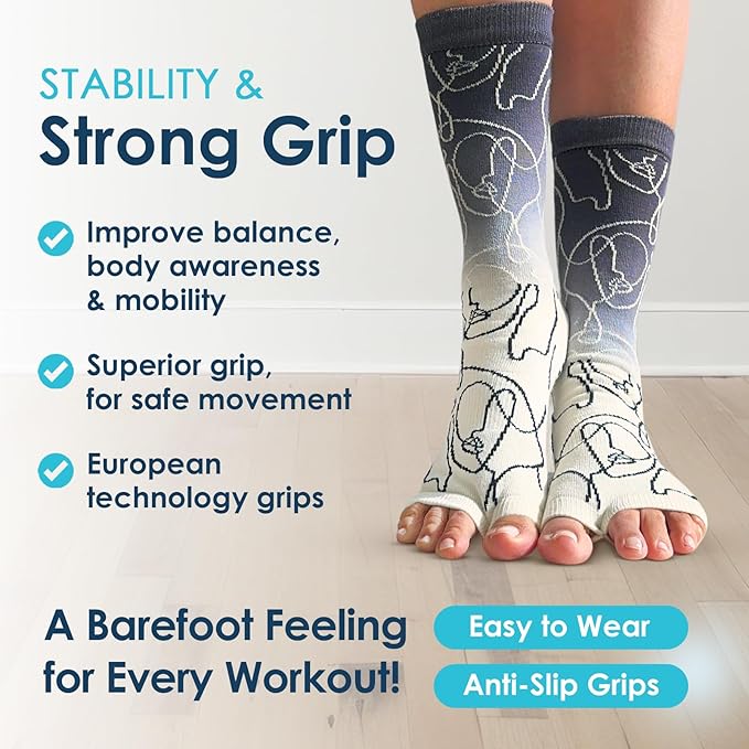 Tucketts Crew Toeless Non-Slip Grip Socks - Anti Skid Yoga, Barre, Pilates, Home & Leisure, Pedicure