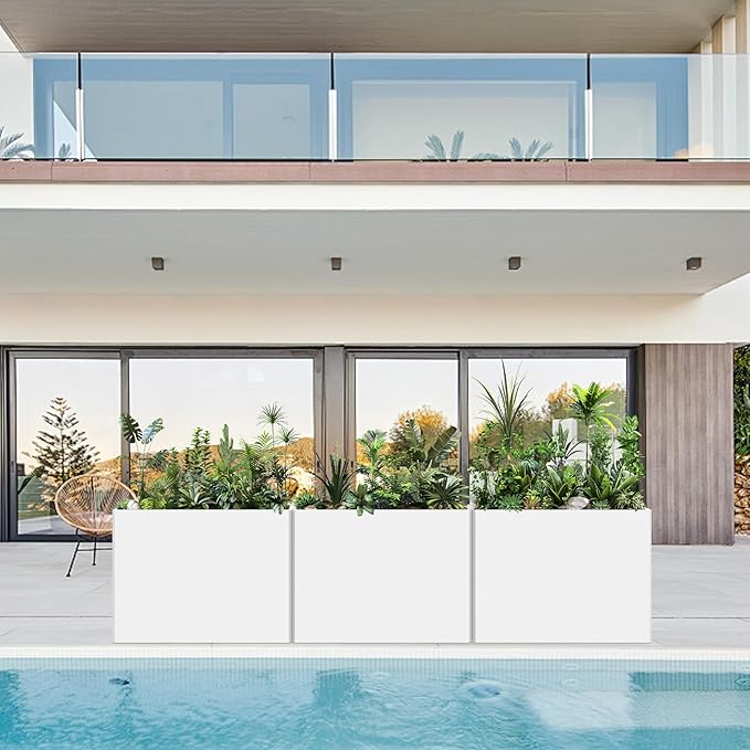 Heavy-Duty Galvanized Steel Planter with Removable Insert Shelf & 4 Drainage Holes - 32x12x24 Inches Large Size Outdoor/Indoor Garden Pot, White