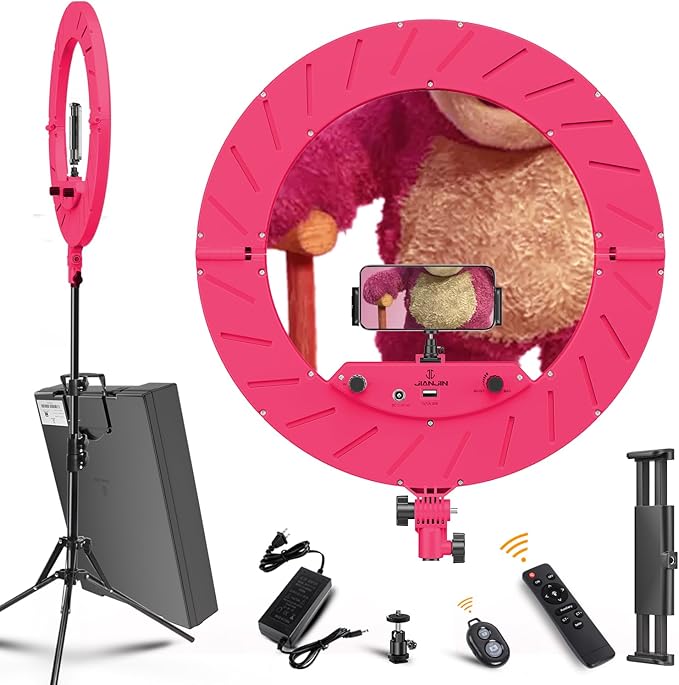Ring Light 18 INCH Kit,55W6700k Dimmable LED Light, Tripod Stand, Remote Controller,Box for Camera,Smartphone,YouTube,TikTok,Self-Portrait Shooting,CRI95 (Rec(Red Like Kumame B-e-a-r))