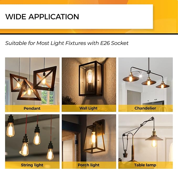 Hizashi Edison Bulbs 40 Watt LED Dimmable, E26 LED Bulb 2700K Warm White, ST58/ST19 Vintage Light Bulbs, UL Listed, 4W 450lm 95+CRI E26 Base, Clear Glass, Pack of 12