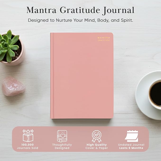 Gratitude Journal For Women & Men - Mental Health, Self Love & Self Care Journal - Pink - 5.8" x 8.3" - Mantra Planner