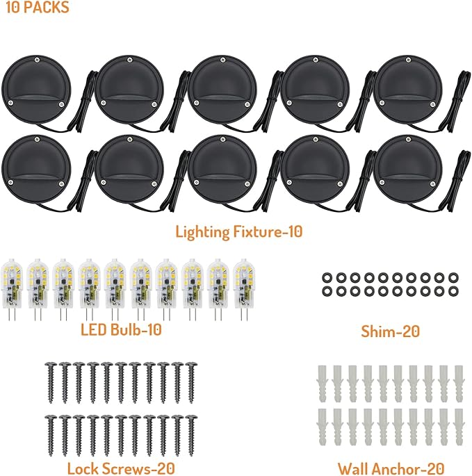 2W LED Deck Lights Landscape Lighting Landscape Lights Low Voltage Outdoor Deck Lighting Replaceable G4 LED Bulb 3000K Aluminum housing for Step, Pathway,Walkway,Deck,Yard Black, Pack of 10