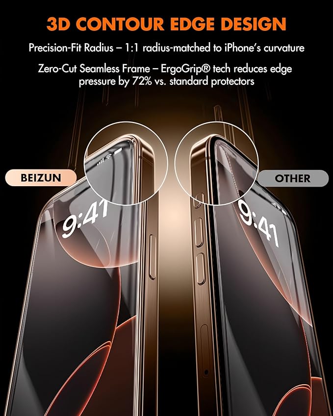 Beizun for iPhone 16 Pro Screen Protector 3-Pack: 9H Military Tempered Glass, Easy Installation, Full Coverage Case Friendly, Anti-Fingerprint & Bubble-Free