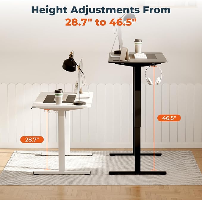 Adjustable Stand Up Desk with Memory Preset, 55 x 24 Inch Standing Desks Electric Desk for Home Office with Splice Board (Black)