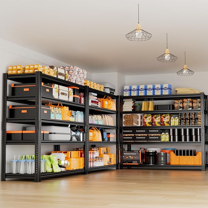 Storage Shelves Heavy Duty 2 PCS,48"L x 18"W x 72"H Garage Storage Shelves Unit Loads 3700LBS, 5-tier Adjustable Metal Industrial Utility Shelf Rack for Kitchen, Laundry Room,Warehouse, Basement