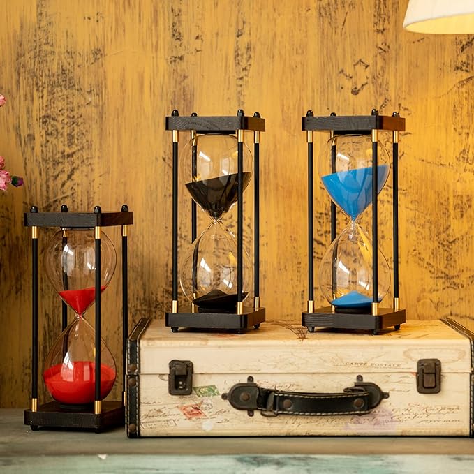 Large Sand Timer, Hourglass Timer 60 Minutes,Vintage Wooden Hour Glass Timer,Modern Home Kitchen Office Decoration (Red)