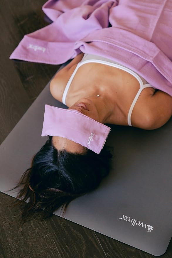 Wellrox Weighted Eye Pillow - Flaxseeds & Lavender Eye Pillow Weighted for Restorative Yoga, Meditation & Stress Relief (Lavender, Scented)