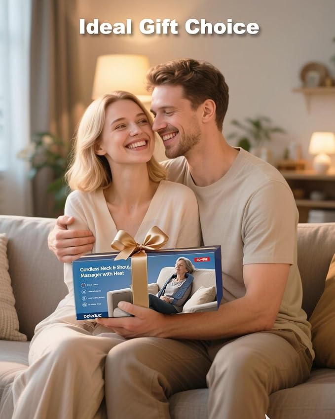 Beleduc Cordless Neck Massager for Pain Relief Deep Tissue, Shiatsu Neck and Back Massager with Heat, Portable Kneading Shoulder Massager, Gifts for Men Women Dad Mom