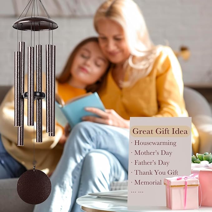 Wind Chimes for Outside Deep Tone, 38" Large WindChimes with 6 Tubes, 100% Rustproof Aluminum, Memorial Gift or Garden Patio Porch and Outdoor Décor(Bronze)
